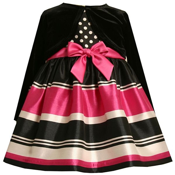 Ashley Ann Toddler Girls Striped Bottom Dress With Polka Dot Top