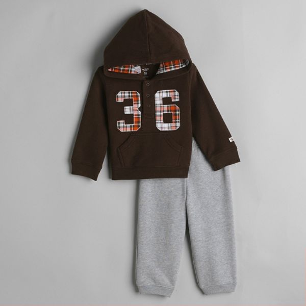 Carters Infant Boys Plaid Applique Fleece Hoodie Pantset