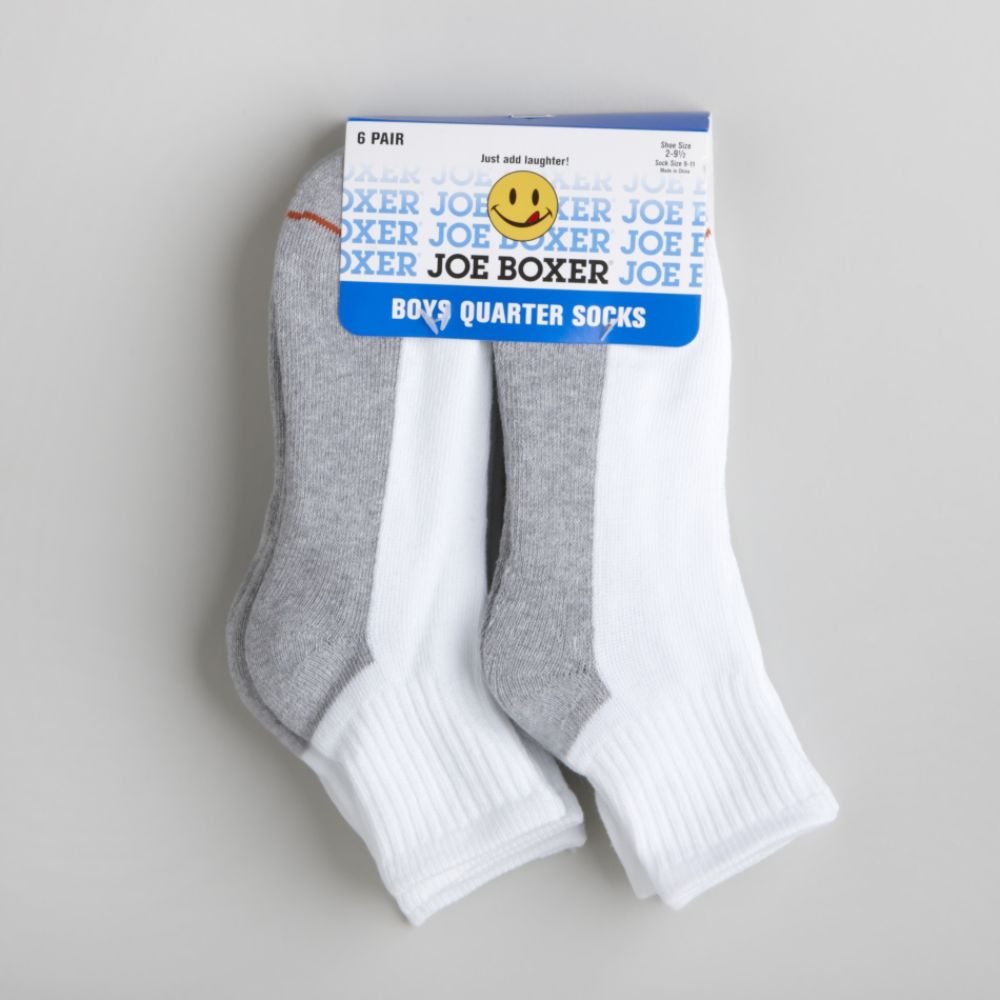 Joe Boxer Boy's 6-11 Six-Pair Quarter Socks - Gray/White at Kmart.com