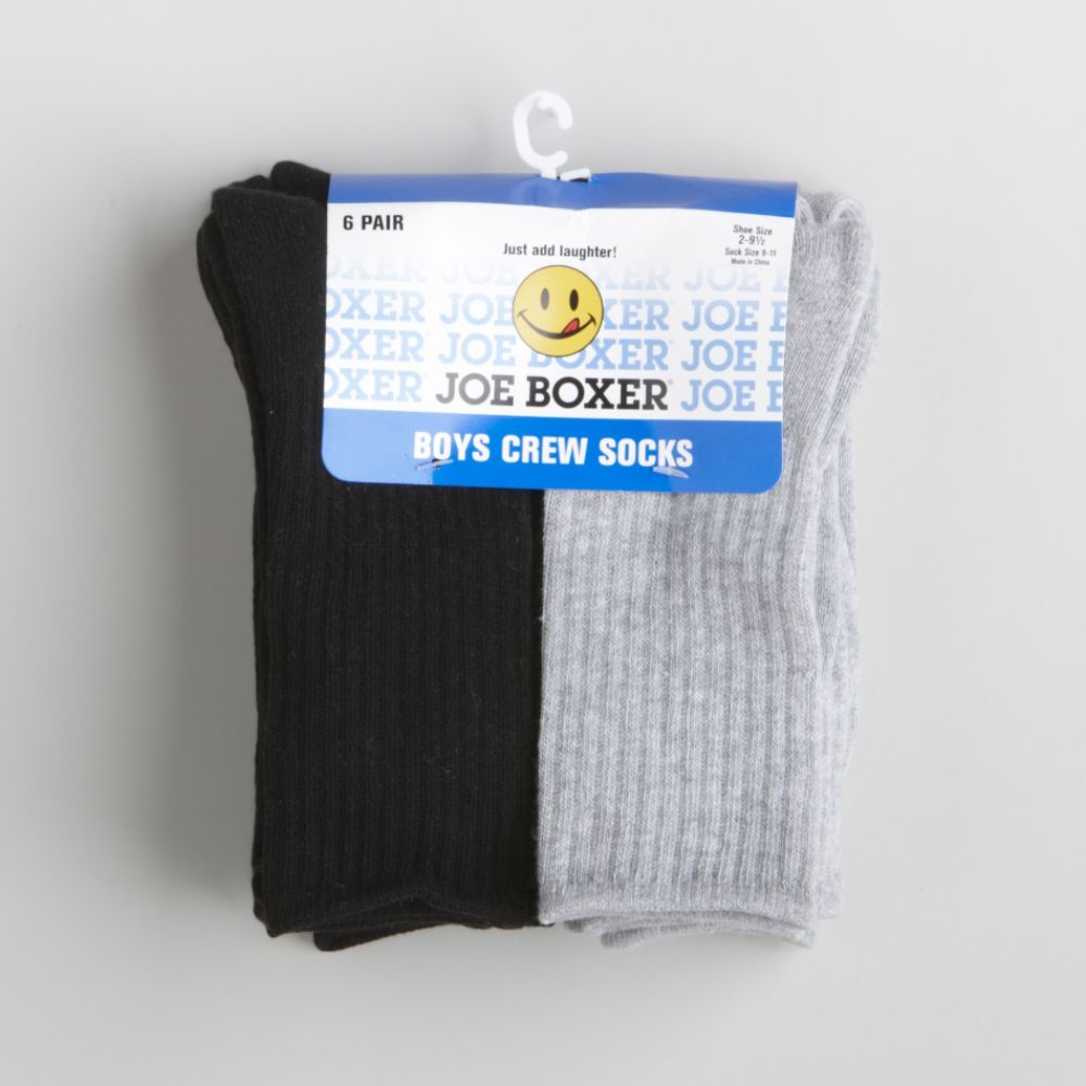 Joe Boxer Boy's 6-11 Six-Pair Crew Socks - Gray/Black at Sears.com