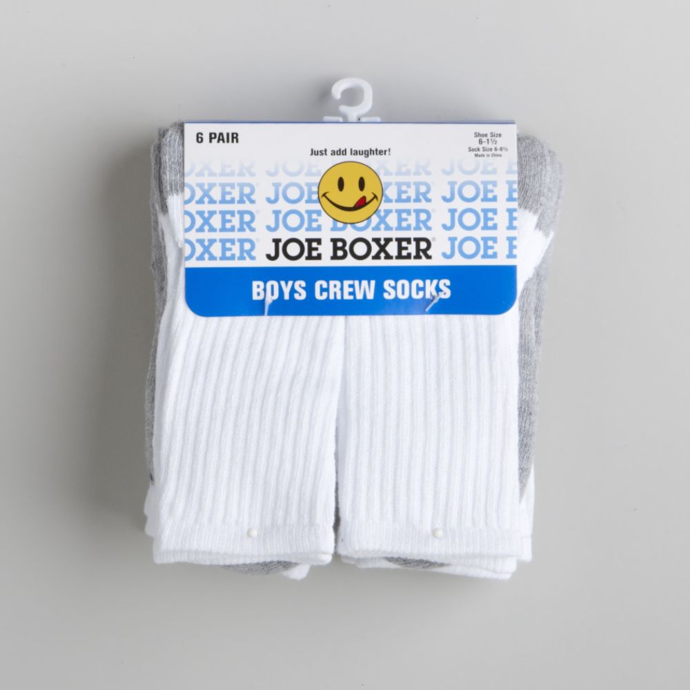 Joe Boxer Boy's 6-11 Six-Pair Crew Socks