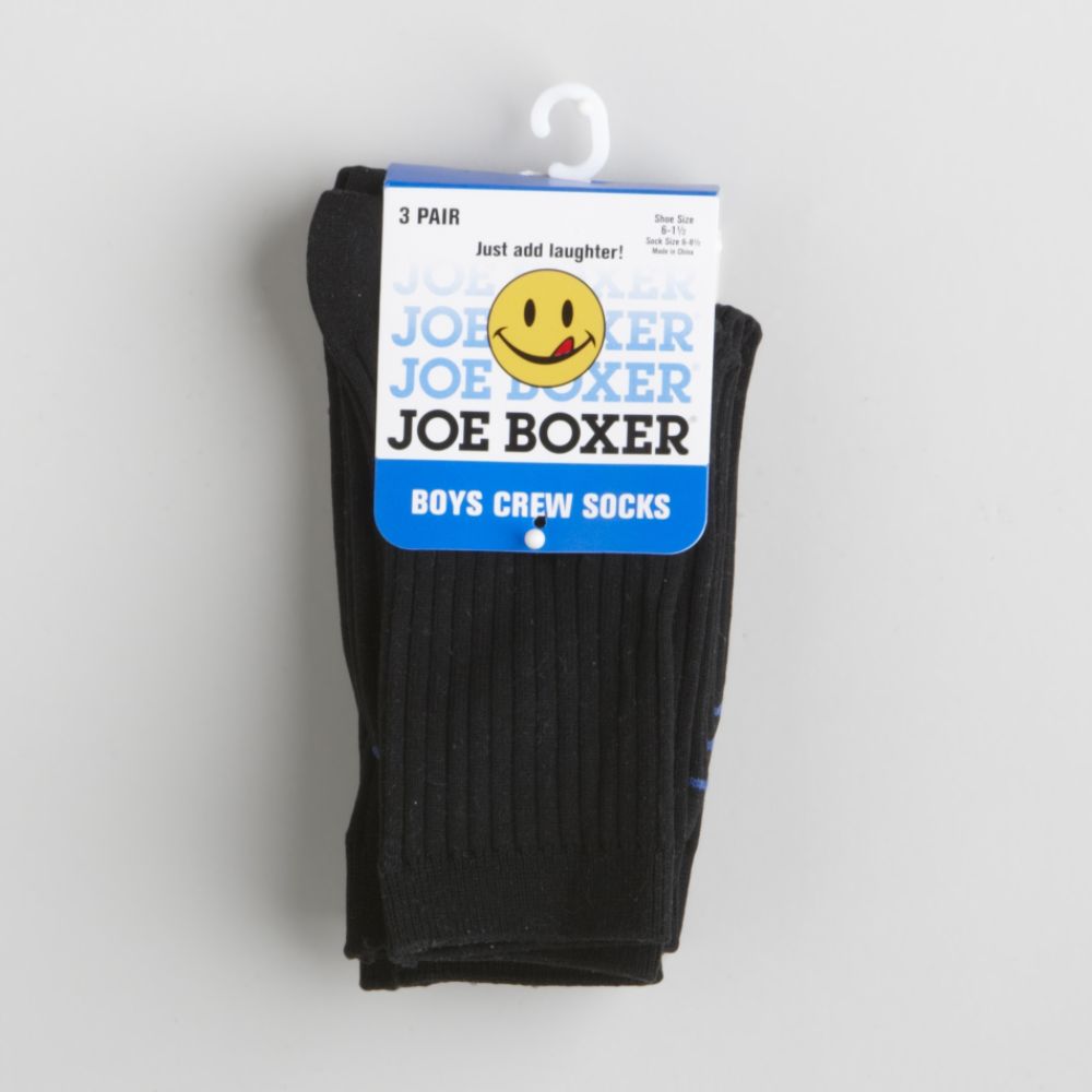 Joe Boxer Boy's 6-11 3-Pair Solid Crew Socks - Black at Sears.com