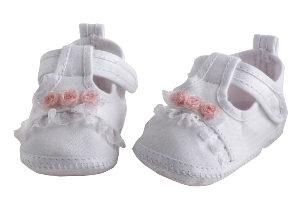 Little Wonders White Fabric Crib Shoe, 3 Flower Trim at Sears.com