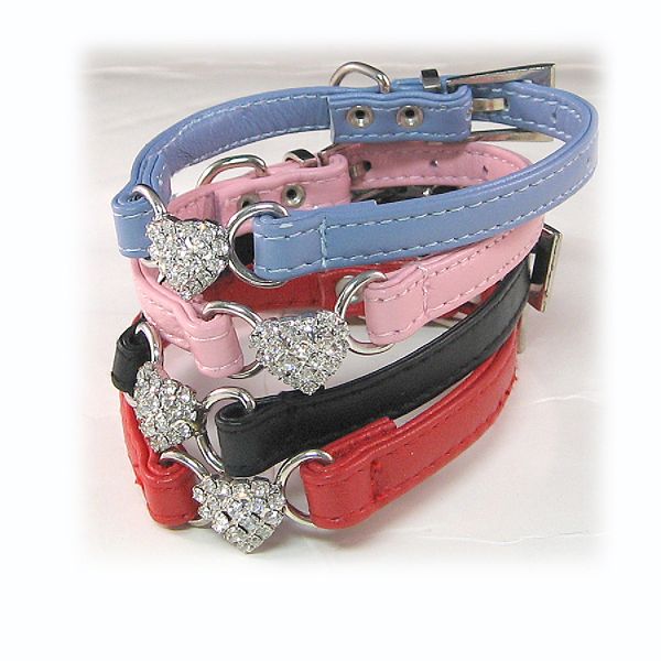 8 Inch Single Crystal Heart Leather Collar BD001-8