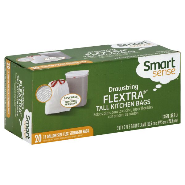 Smart Sense Tall Kitchen Bags, Drawstring Flextra, 13 Gallon, 20 bags at Kmart.com