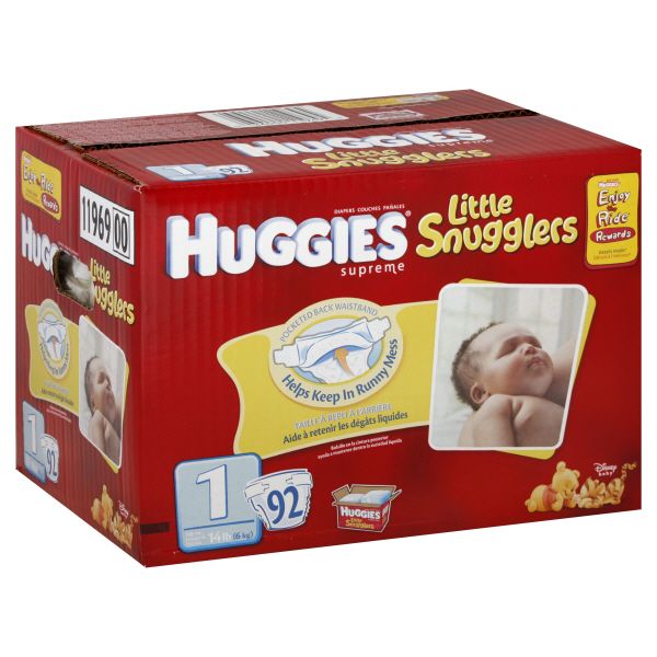 Huggies Supreme Little Snugglers Diapers, Size 1 (Up to 14 lb), Disney Baby, 92 diapers