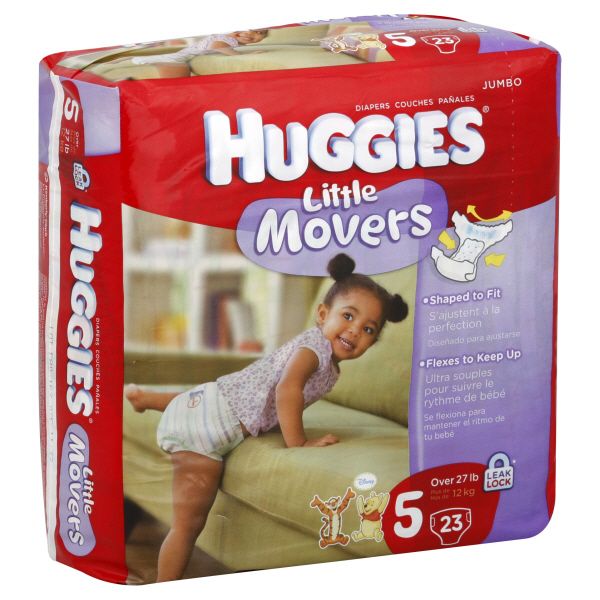 Huggies Little Movers Diapers, Size 5 (Over 27 lb), Disney Winnie the Pooh, Jumbo, 23 diapers