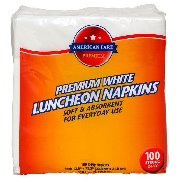 American Fare Premium Paper Napkins 2-ply White 100 Count 27970812