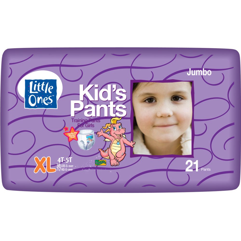 Little Ones Jumbo Box Kid's Pants For Girls X-Large 4T-5T, 38 lbs. & Over - 21 Count