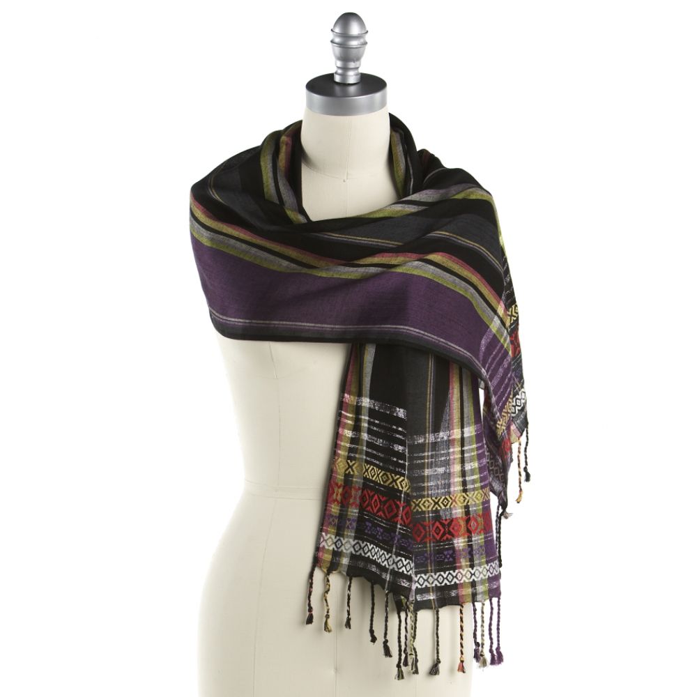 Route 66 Striped Print Dobby Border Scarf