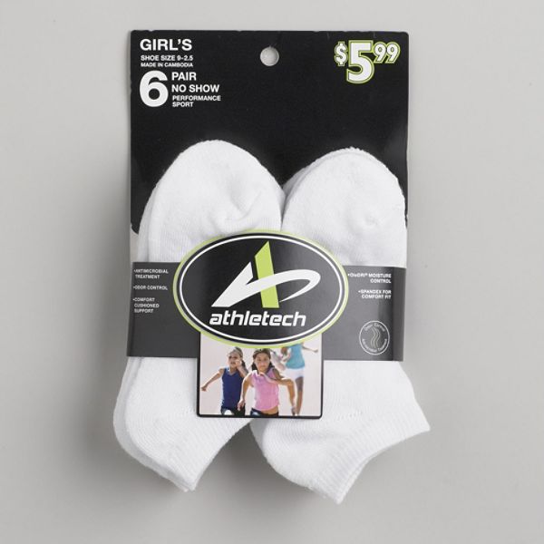 Athletech Girls 6 Pair Sport No Show Socks