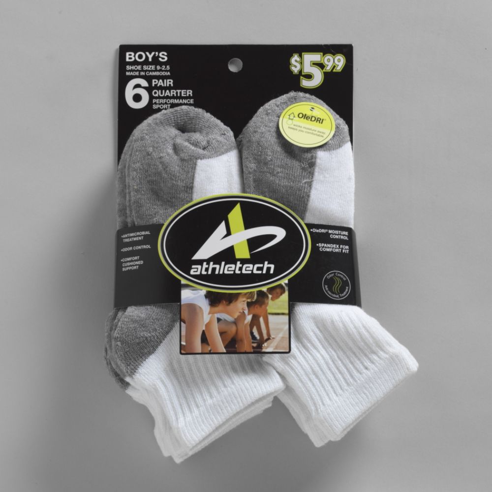 Athletech Boy's Six-Pair Quarter Socks