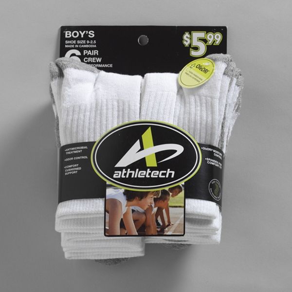 Athletech Boys Six pair Crew Socks