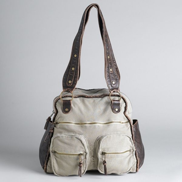 Joe Boxer Harley Top Zip Canvas Satchel Handbag - Natural