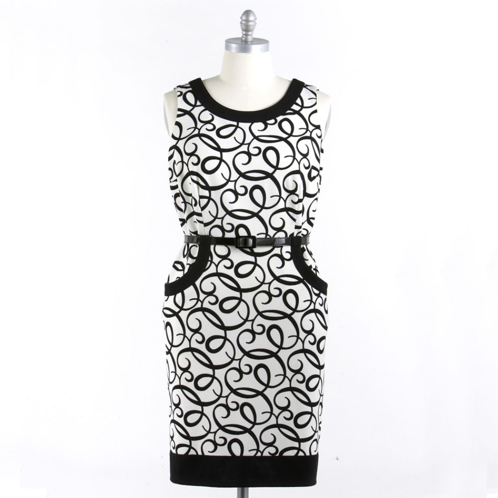 London Style Women's Plus Pocket Front Sheath Dress
