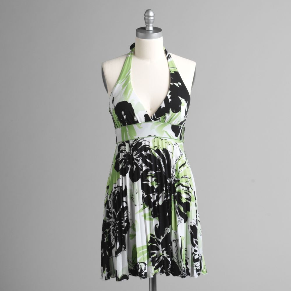 Speechless Floral Print Halter Dress with Pleated Skirt