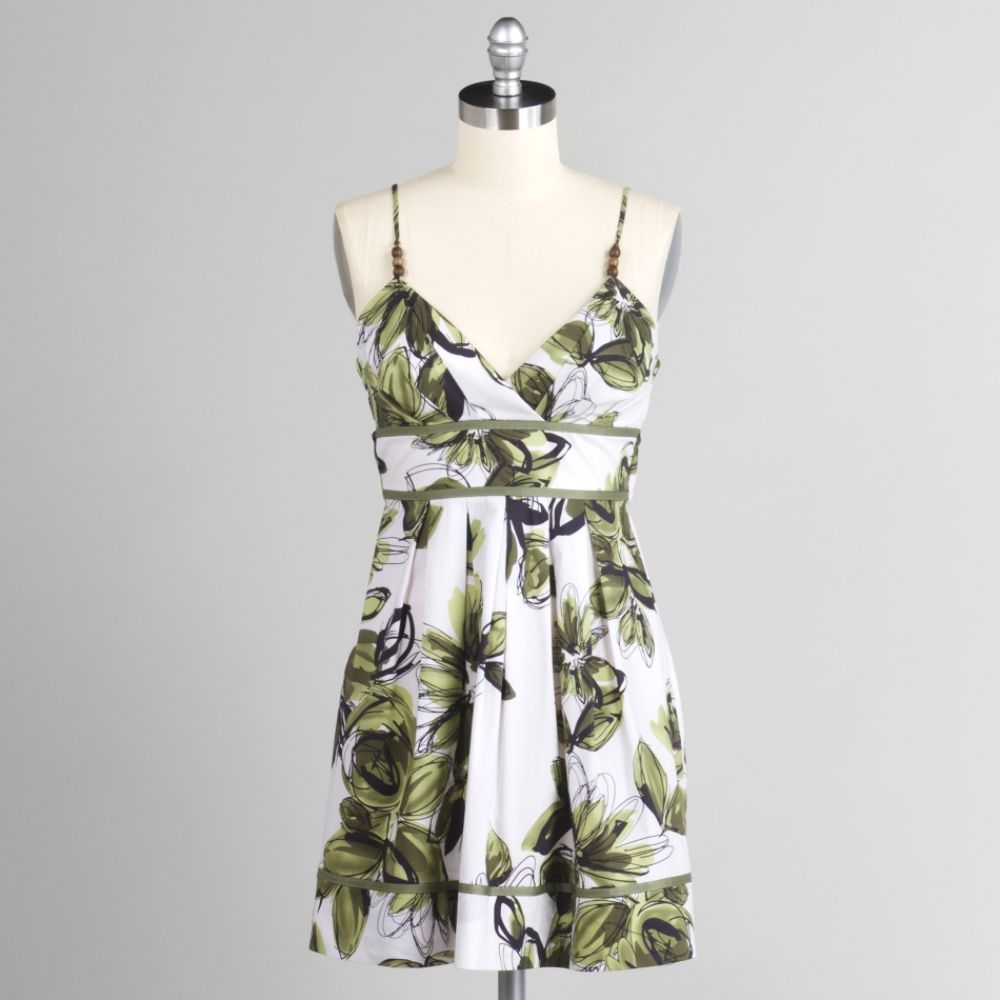 Speechless Junior's Printed Poplin Wood Bead Dress with Ribbon Waist