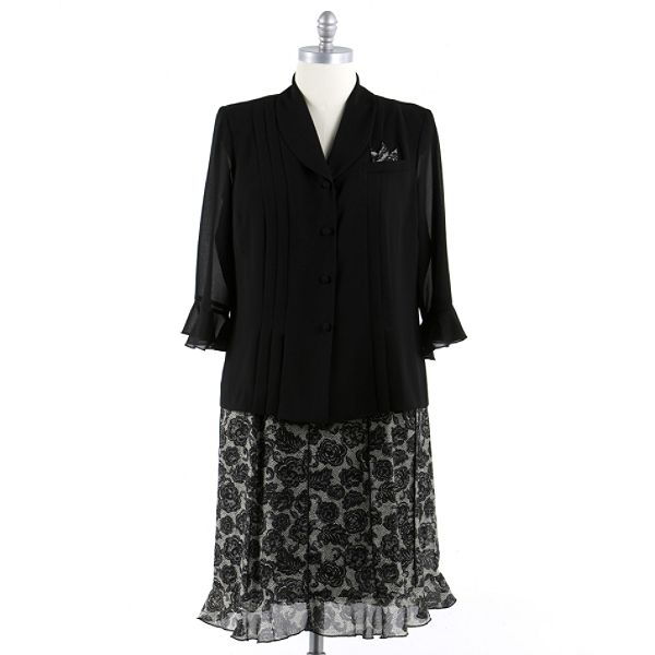 J Taylor Women's Plus Floral Printed Skirt Set