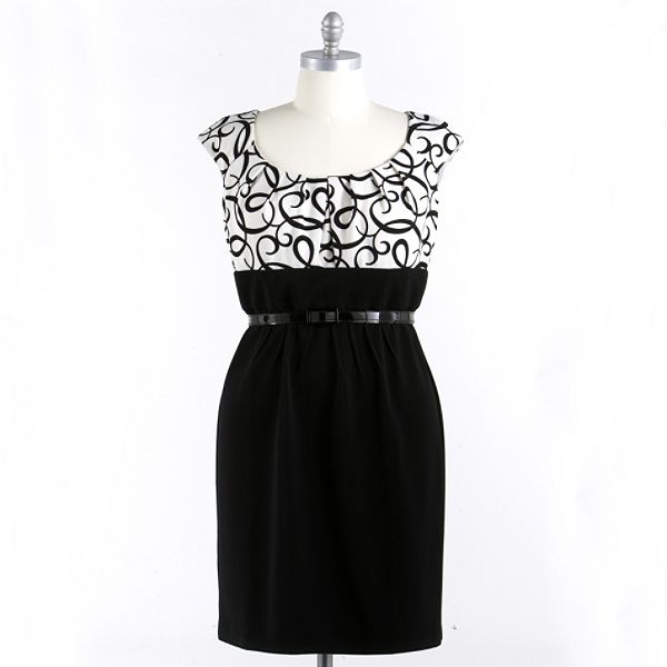 London Style Women's Plus Cap Sleeve Belted Sheath Dress