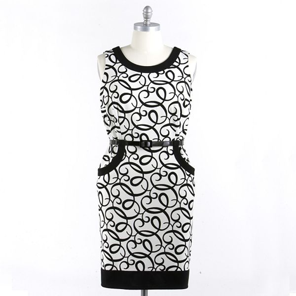 London Style Women's Plus Pocket Front Sheath Dress