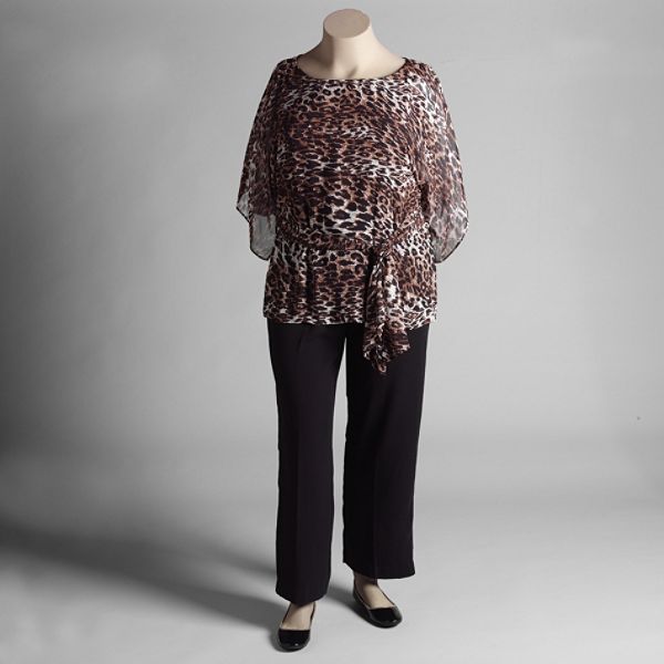 Dana Kay Two-piece Women's Leopard Tunic & Trousers Set - Plus