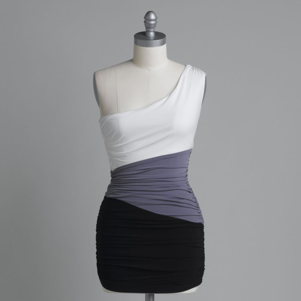 City Triangles Junior's One Shoulder ITY Colorblock Dress