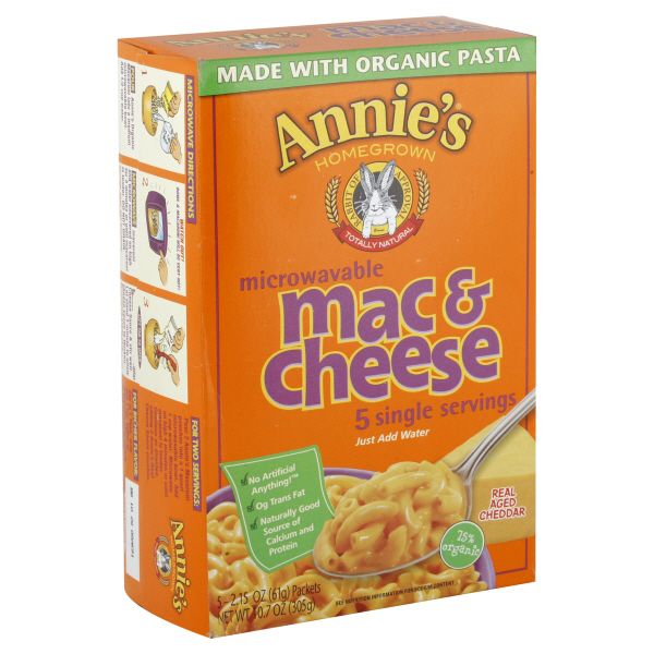 Annie's Homegrown Totally Natural Mac & Cheese, Microwavable, Aged Cheddar, 5 - 2.15 oz (61 g) packets [10.7 oz (305 g)]  (Box of 6)
