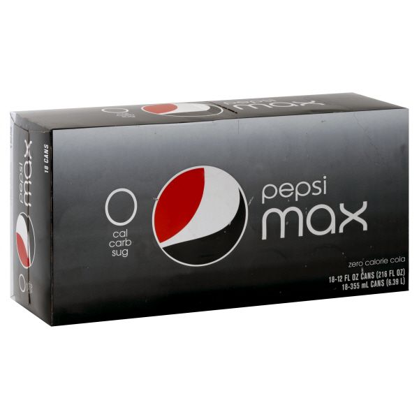 Pepsi Max Cola, Zero Calorie, 18 - 12 fl oz (355 ml) cans [216 fl oz (6.39 lt)]