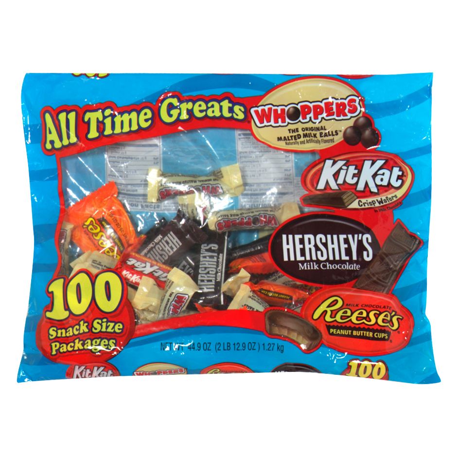 Hershey's All Time Greats Assortment, Snack Size Packages, 100 packages [44.9 oz (2 lb 12.9 oz) 1.27 kg] at Kmart.com