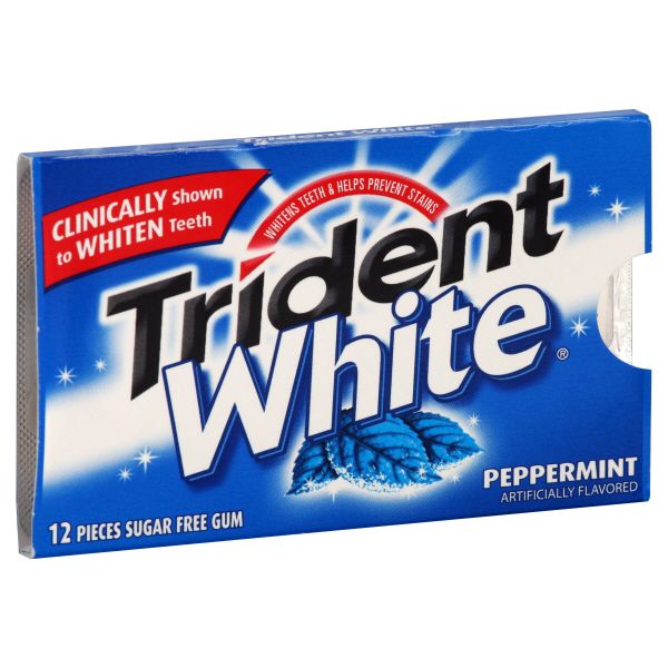 Trident White Gum, Sugar Free, Peppermint, 12 pieces