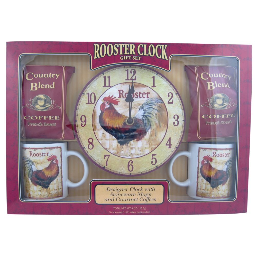 Rooster Clock With Coffee And 2 Mugs Gift Set at Kmart.com