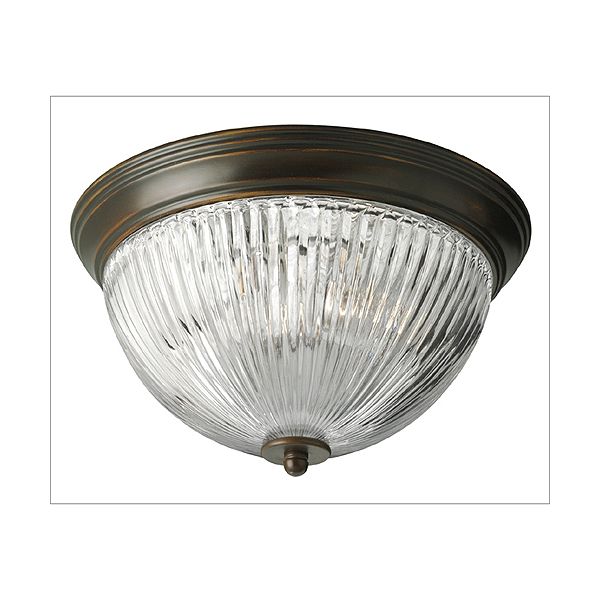 Ceiling Fixtures Progress Two Light Flush Mount In Antique Bronze With Clear Ribbed PG6984
