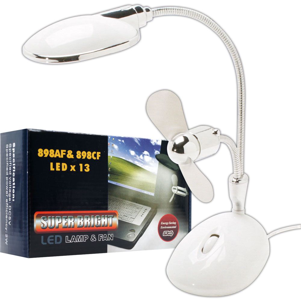 Super Bright 2 in 1 Laptop LED Lamp & Fan USB Powered White
