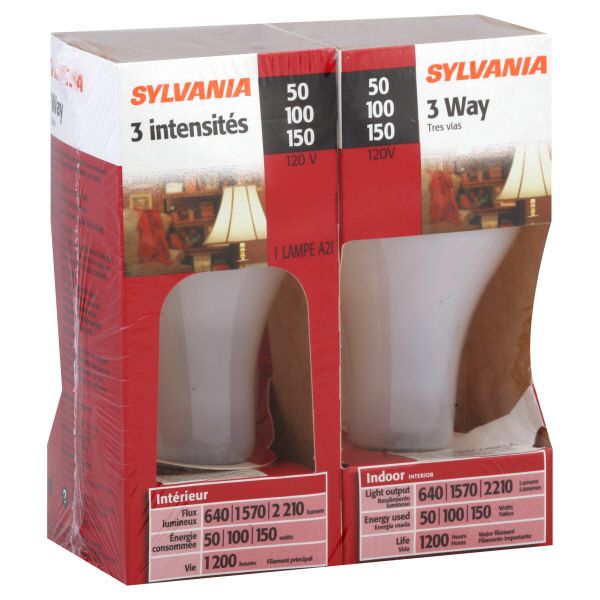 Sylvania Light Bulb, Soft White, 3 Way, 50, 100, 150 W, 2 bulbs