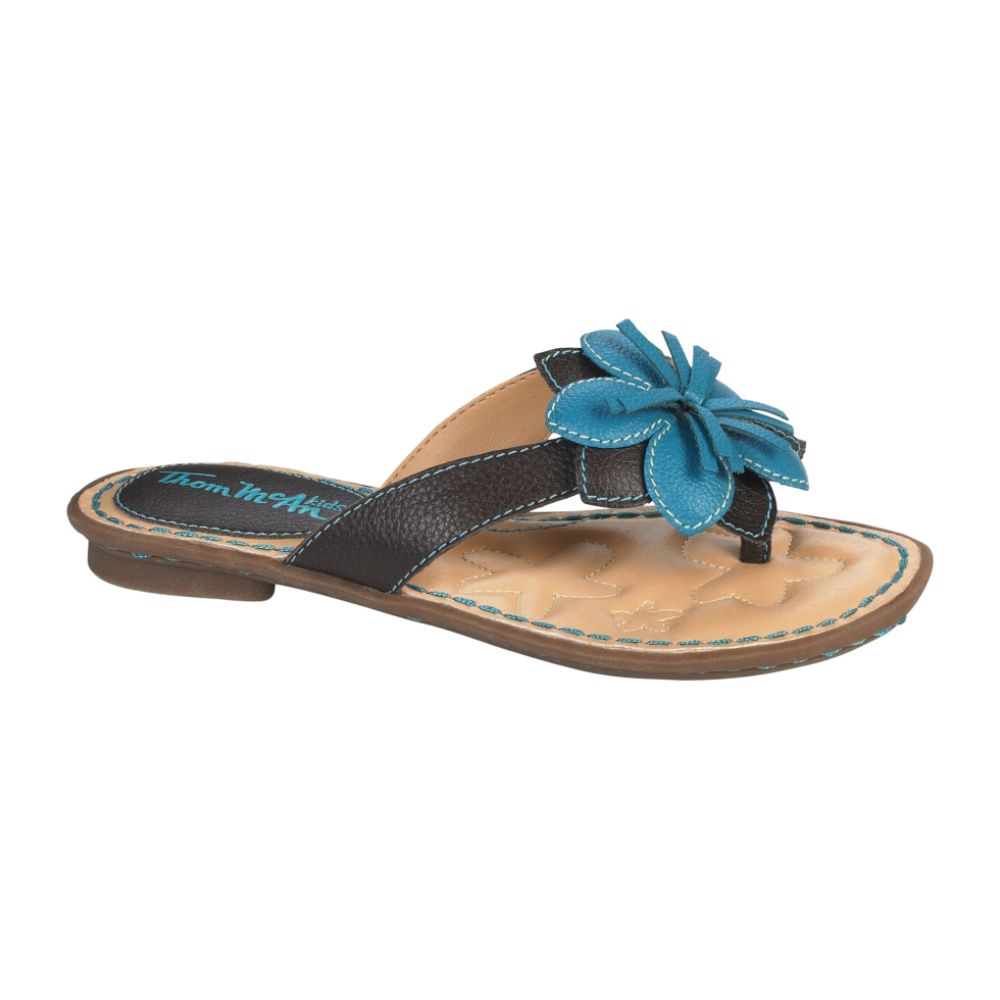 Thom McAn Girl's Renee Thong Sandal with Large Flower Accent - Brown