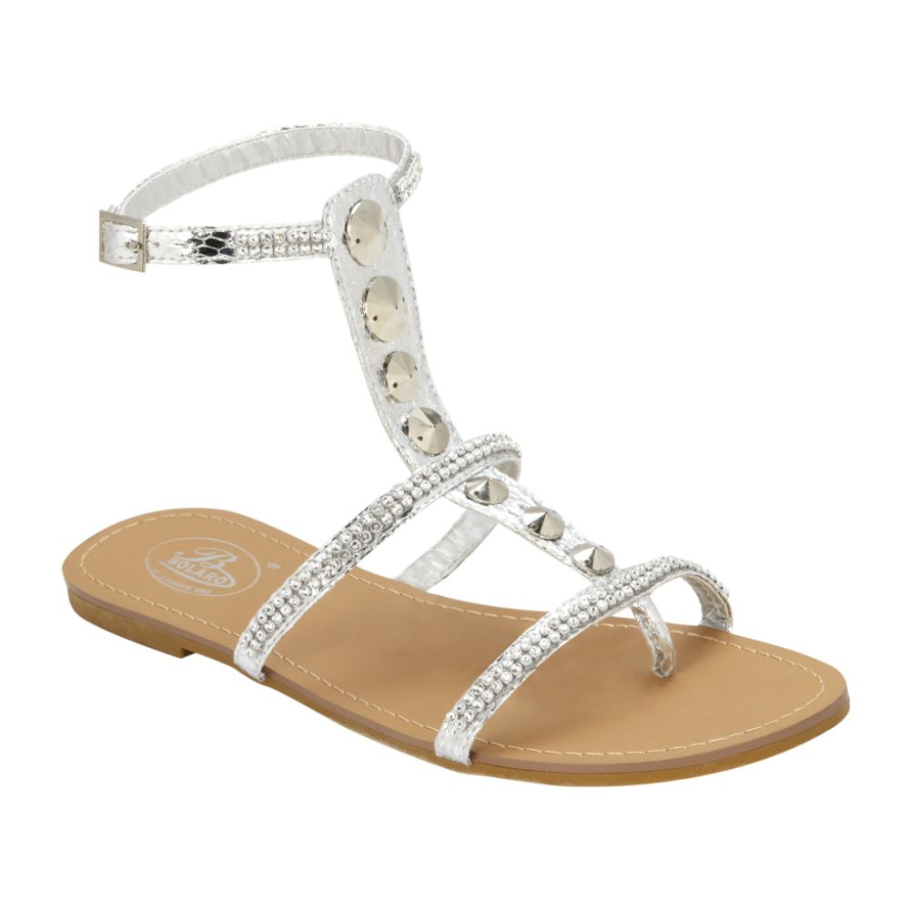 Bolaro Women's Freda Flat Sandal With Stone - Silver