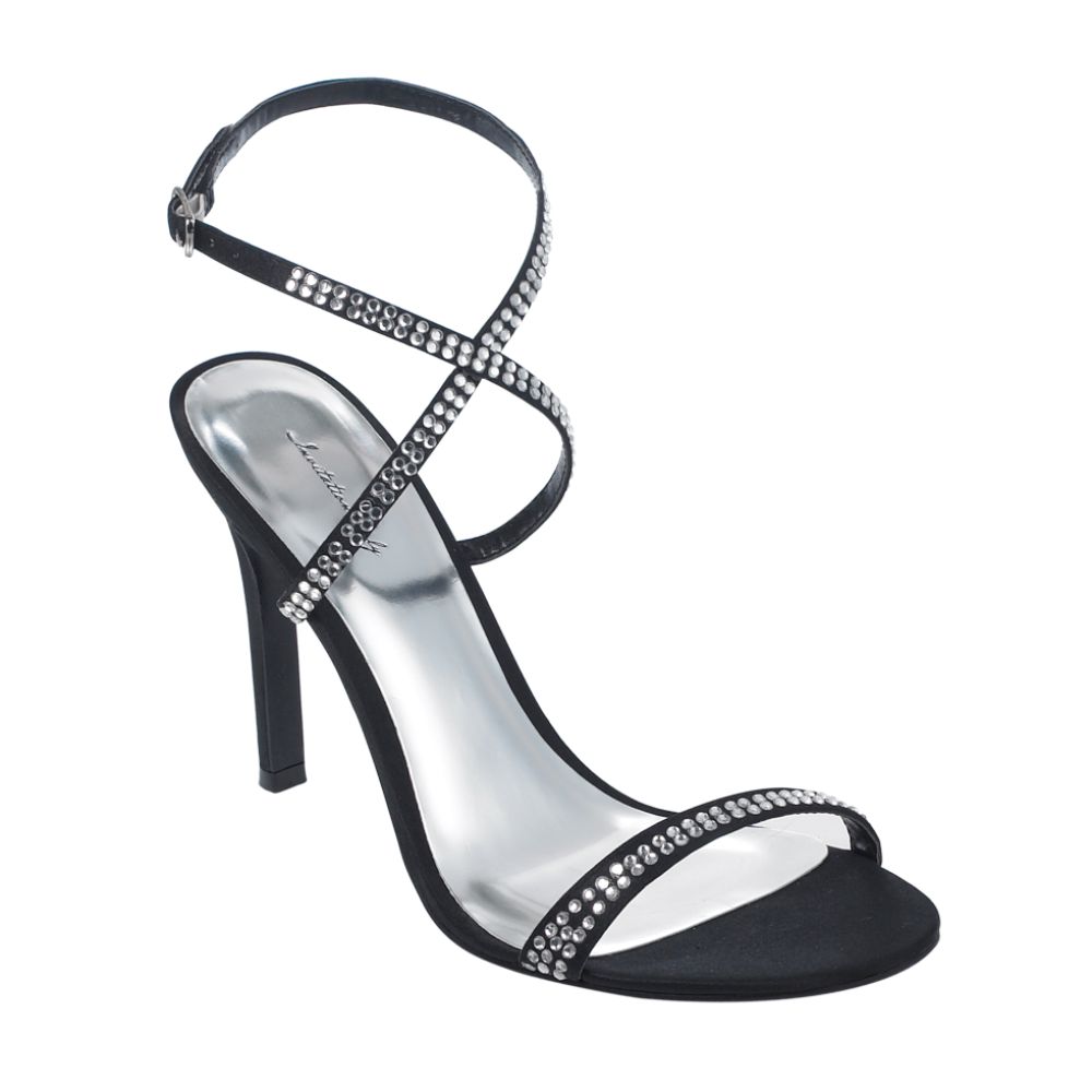 Invitation Only Women's Ilion Satin Ankle Wrap Sandal with Rhinestone Detail - Black at Kmart.com