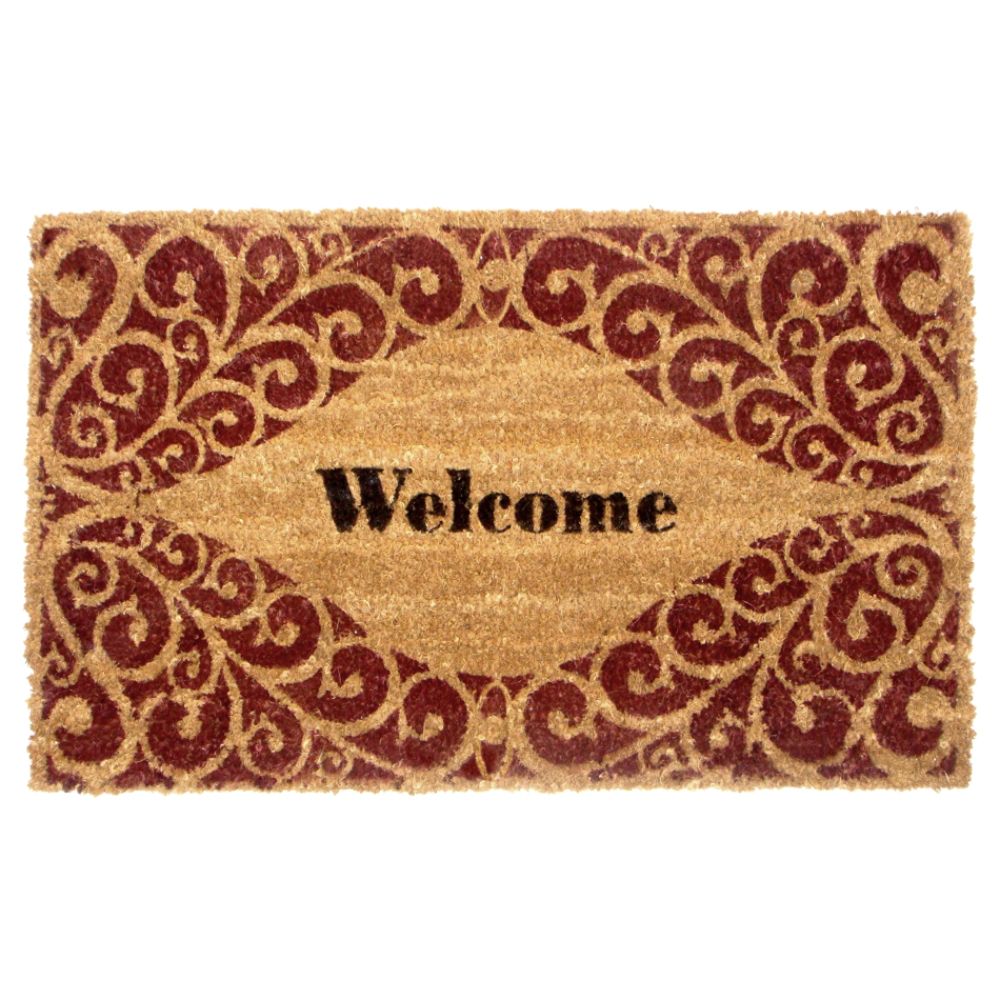 Welcome Red Scroll Doormat