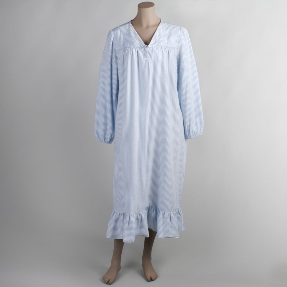 Laura Scott Women's Flannel Gown-Powder Blue Stripe