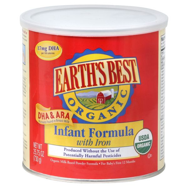 Earth's Best Organic Infant Formula, Milke Based with Iron, Powder, 25.75 oz (730 g)  (Box of 4)