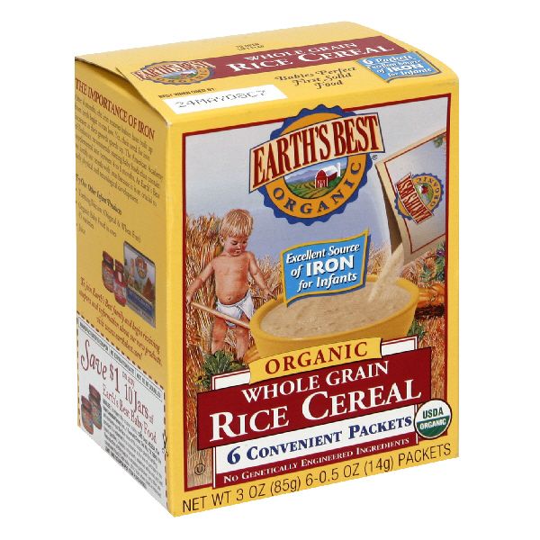 Earth's Best Organic Rice Cereal, Whole Grain, 6 - 0.5 oz (14 g) packets [3 oz (85 g)]  (Box of 12)