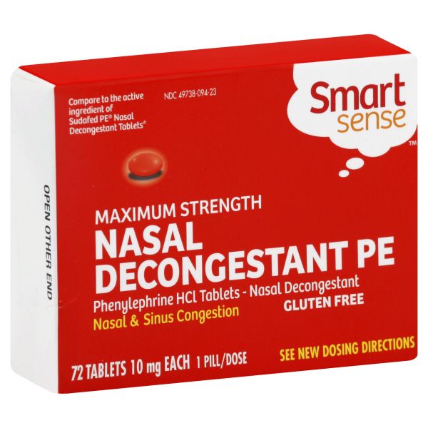 Smart Sense Nasal Decongestant PE, Maximum Strength, 10 mg, Tablets, 72 tablets