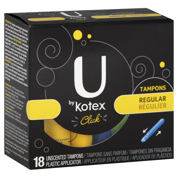 Kotex U Click Tampons, Plastic Applicator, Regular, Unscented, 18 tampons at Kmart.com