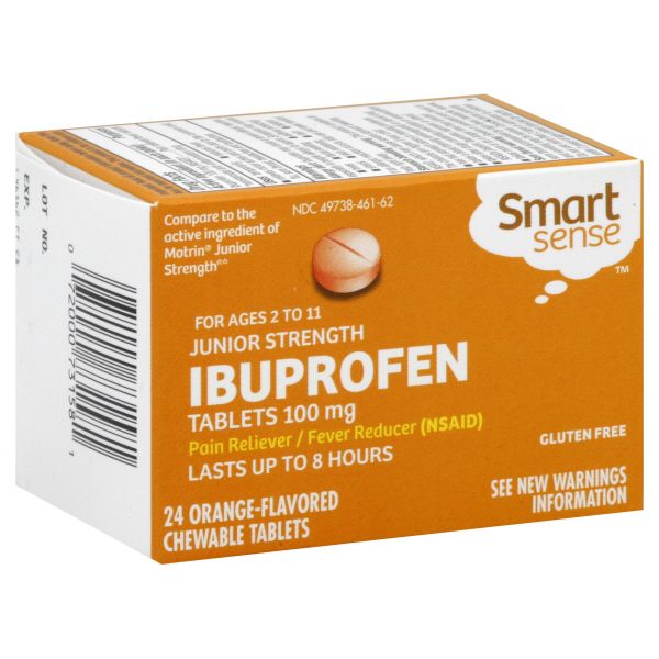 Smart Sense Ibuprofen, Junior Strength, 100 mg, Orange-Flavored Chewable Tablets, 24 tablets at Kmart.com