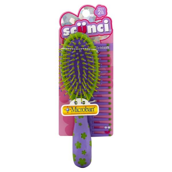 Scunci Brush and Comb, Cushion Brush, 2 pieces