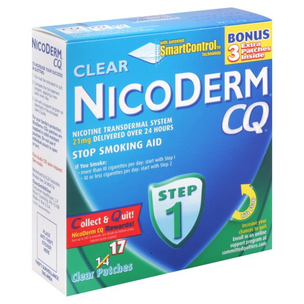 NicoDerm CQ Stop Smoking Aid, Step 1, 21 mg, Clear Patches, 17 patches at Kmart.com