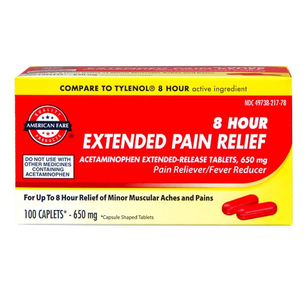 American Fare 8 Hour Extended Pain Relief Caplets 100 Count 21778