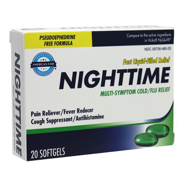 American Fare Nighttime Cold/flu 20ct Soft Gel      31811