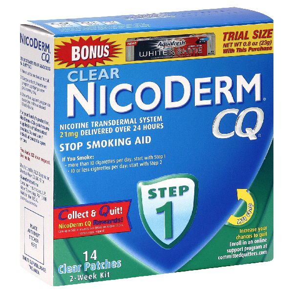 NicoDerm CQ Stop Smoking Aid, Clear Patches, 21 mg, Step 1, 14 patches at Kmart.com