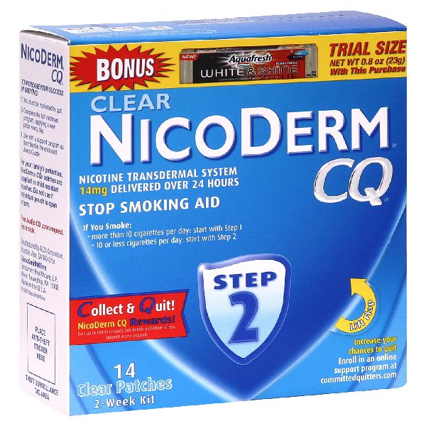 NicoDerm CQ Stop Smoking Aid, Clear Patches, 14 mg, Step 2, 14 patches at Kmart.com